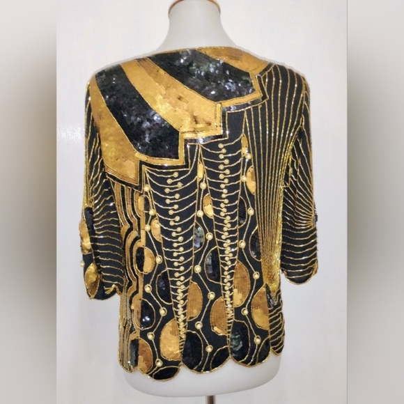 ART DECO GOLD AND BLACK SEQUIN TOP - Picture 4 of 12